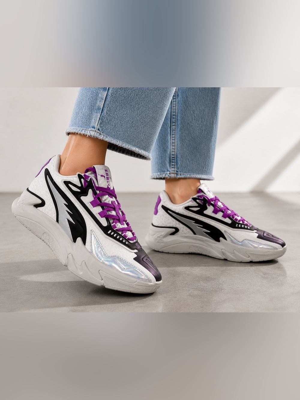 Puma RS-Z Sneakers Women 8.5 White Black Purple Silver Chunky Running Shoes